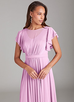 Azazie Daphne Modest Bridesmaid Dresses A-Line Ruched Mesh Floor-Length Dress image4
