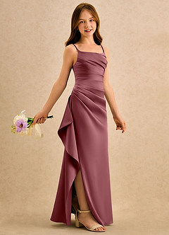 Azazie Cannoli Girls Formal Sukienki dla dziewczynek sypiących kwiaty Linia A Pofałdowany Satyna elastyczna Długość podłogi Sukienka image1