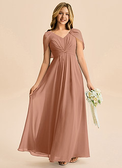 Azazie Emma Junior Robe Trapèze en Mousseline de soie Plissée Bronze image1