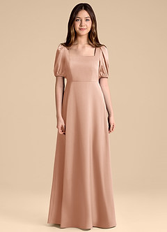 Azazie Briar Junior Vestido de Oro Rosa de Satén Elástico de Corte en A con Lazo image7