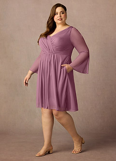 Azazie Teraso Mother of the Bride Dresses Vintage Mauve A-Line Pleated Mesh Dress image11