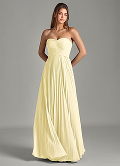 Azazie Chiana Bridesmaid Dresses Lemon Sorbet A-Line Strapless Chiffon Dress image3