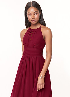 Azazie Bonnie Bridesmaid Dresses Burgundy A-Line Keyhole Ruched Chiffon Dress image8