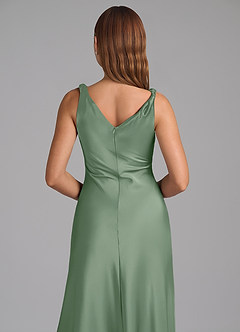 Azazie Nerine Brudtärnklänningar Klä av A-Linje i Stretch Satin Plisserad Matcha image2