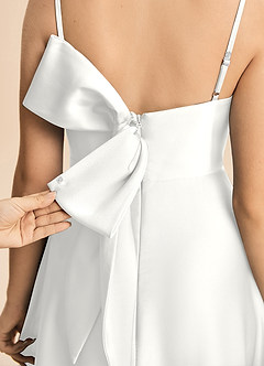 Azazie Isolde Junior White A-Line Pleated Stretch Satin Dress image6