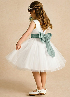 Azazie Sosie vestidos de niña de las flores Vestido Salvia Marfil Plateada de Tul de Línea A con Plisado image4