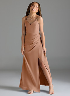 Azazie Leo Junior Champagne Rose Mermaid Pleated Chiffon Dress image4