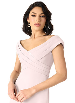 Azazie Evita 신부 들러리 드레스 A라인 스트레치 크레이프 플로어 길이 드레스 image4