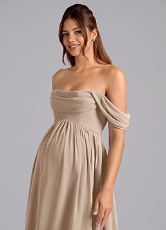 Azazie Saige vestidos de dama de honor de maternidad Vestido de Corte En A Plisado Hasta el suelo Gasa image6