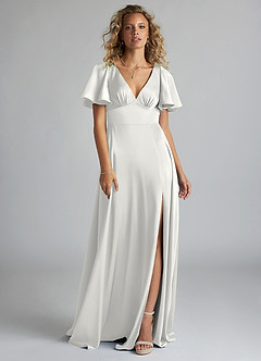 Azazie Kimber Bridesmaid Dresses White A-Line Ruched Stretch Satin Dress image3