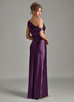 Azazie Emerson Bridesmaid Dresses Plum Mermaid Off the Shoulder Metallic Satin Dress image6