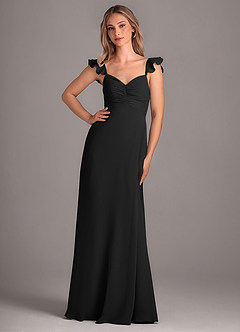 Azazie Kaylyn Bridesmaid Dresses Black A-Line Ruched Chiffon Dress image1