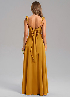 Azazie Everett Bridesmaid Dresses Butterscotch A-Line Stretch Satin Dress image2