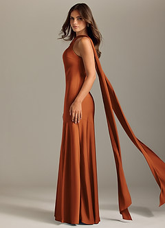 Azazie Kinsley Bridesmaid Dresses Cinnamon Mermaid Side Slit Stretch Satin Dress image4