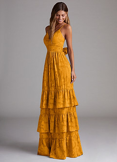 Azazie Nathalia Bridesmaid Dresses Butterscotch A-Line Bow Floral Burnout Dress image3