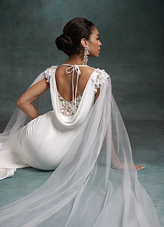 Azazie Oaklynn Wedding Dresses Diamond White Mermaid Boatneck Crepe Back Satin Dress image2