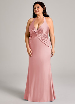 Azazie Valerie Brudtärnklänningar Klä av Sjöjungfru i Stretch Satin Plisserad Puderrosa image11