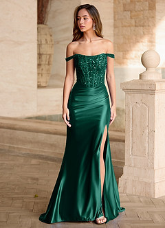 Valeria Green Velvet Sequins Corset Satin Prom Dress image4