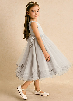 Azazie Lass Flower Girl Dresses Frost A-Line Bow Tulle Dress image4