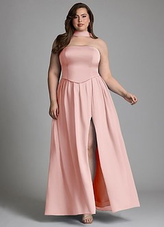 Azazie Cadence Robes de demoiselle d'honneur Robe Trapèze Convertible en Satin extensible Corset Rose Poudré image9