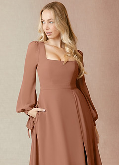 Azazie Leonia Bridesmaid Dresses Bronzer A-Line Long Sleeve Chiffon Dress image6