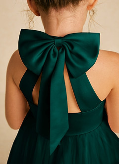 Azazie Dora Flower Girl Dresses Pine A-Line Bow Tulle Dress image5