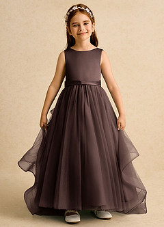 Azazie Lior Robe Demoiselle D'honneur Fillette Robe Princesse en Tulle Plissée Ganache image2