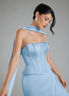 Azazie River Robes de demoiselle d'honneur Robe Fourreau Convertible en Satin extensible Corset Poudre Bleue image11