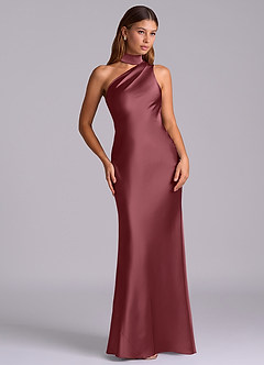 Azazie Seona Bridesmaid Dresses Desert Rose Mermaid One Shoulder Stretch Satin Dress image7