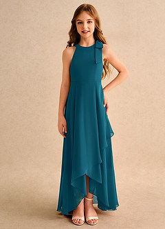 Azazie Boop Girls Formal Flower Girl Dresses Ink Blue A-Line Bow Chiffon Dress image3
