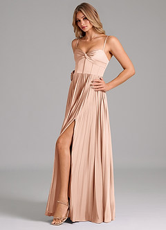 Azazie Akiko Bridesmaid Dresses Rose Gold A-Line Sweetheart Neckline Stretch Satin Dress image6