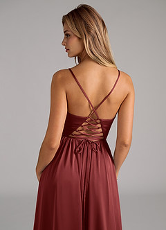 Azazie Aaida Brautjungfernkleider Eine Linie Korsett Stretch-Satin Kleid Terrakotta image2