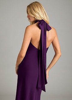 Azazie Velli Vestidos de damas de honor Vestido de Uva de Satén Elástico de Corte Sirena con Cuello Alto image2