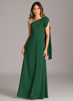 Azazie Tella Kleider zum Anprobieren zu Hause A-Linie One-Shoulder Chiffon Kleid Dunkelgrün image2