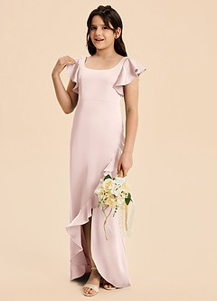 Azazie Demi Junior Vestido de Rosa Rubor de Satén Elástico de Corte Sirena con Lazo image4