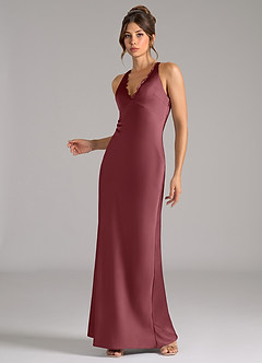 Azazie Tianna Bridesmaid Dresses Desert Rose A-Line Stretch Satin Dress image3