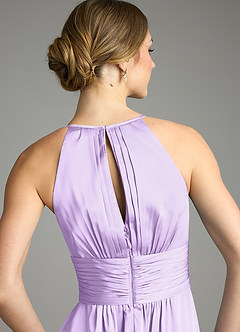 Azazie Bonnie Bridesmaid Dresses Lilac A-Line Pleated Stretch Satin Dress image6