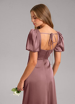 Azazie Fyona Bridesmaid Dresses Vintage Mauve A-Line Pleated Stretch Satin Dress image7
