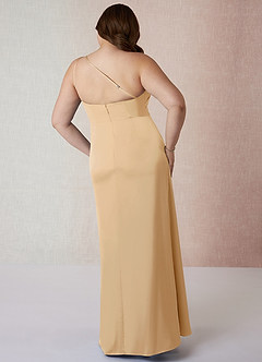 Azazie Mika Jurken voor bruidsmeisjes Jurk van Stretch Satijn met Kolom One-Shoulder Goud image9