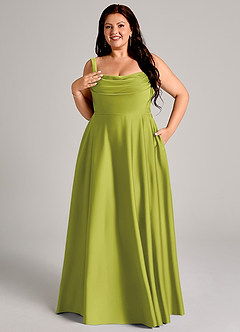 Azazie Shaude Bridesmaid Dresses Lemongrass A-Line Pleated Stretch Satin Dress image11