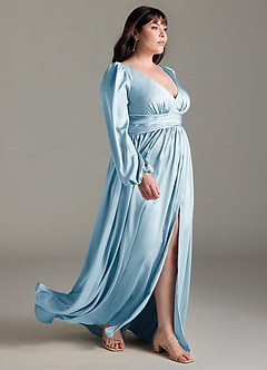 Azazie Norah Robes de demoiselle d'honneur Robe Trapèze en Satin extensible Bleu Ciel image10