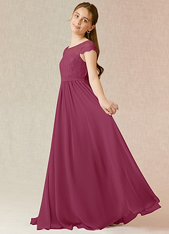 Azazie Silvermist Junior Mulberry A-Line Pleated Chiffon Dress image5