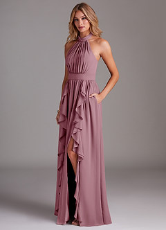 Azazie Avary Bridesmaid Dresses Vintage Mauve A-Line Pleated Chiffon Dress image2