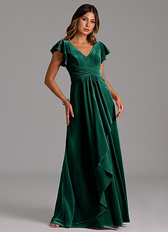 Azazie Omari Bridesmaid Dresses Emerald A-Line Pleated Velvet Dress image5