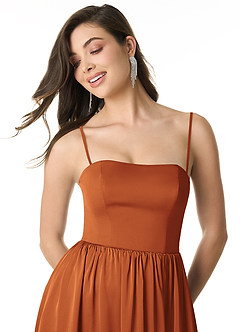 Azazie Morana Bridesmaid Dresses Cinnamon A-Line Off the Shoulder Stretch Satin Convertible Dress image2