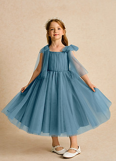 Azazie Dori Robe Demoiselle D'honneur Fillette Robe Trapèze en Tulle Rayé Bermude image6