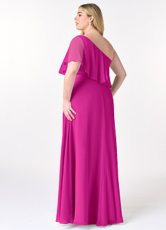 Azazie Lizzy Final Sale Fuchsia A-Line One Shoulder Chiffon Dress image11