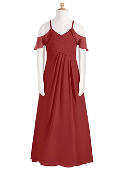 Azazie Dakota Junior Jurk van Chiffon met A-Lijn Off the Shoulder Roest image6