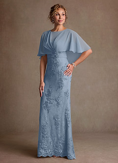 Azazie Amrita Klänningar till brudens mor Klä Sjöjungfru i Chiffong Spets Dammblå image1