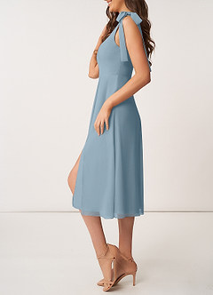 Bow Tie Dusty Blue Chiffon Midi Dress With Slit image6